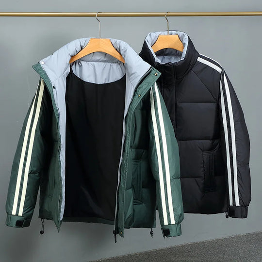 Daunenjacke Herren Hoher Kragen Knopfleiste Und Zip