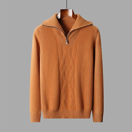 Zopfstrick Pullover Herren Halbzip Rippkragen Struktur