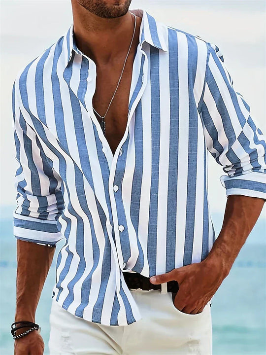 Herren Langarm-Streifenhemd mit Knopfleiste – Leichtes Sommer-Overshirt