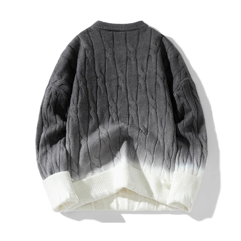 Zopfstrick Pullover Herren Wolle Farbverlauf Rundhals