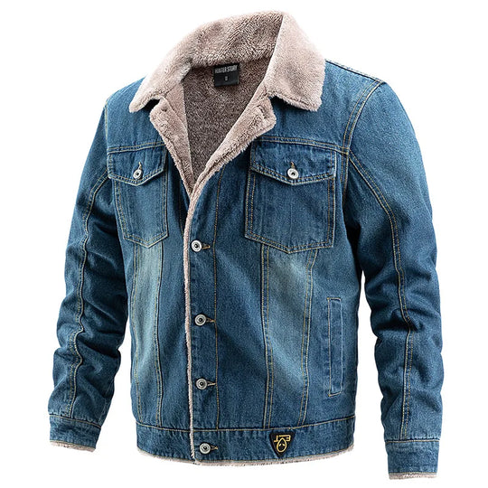 Denim Jacke Herren Fleecekragen Gefüttert Knopfleiste