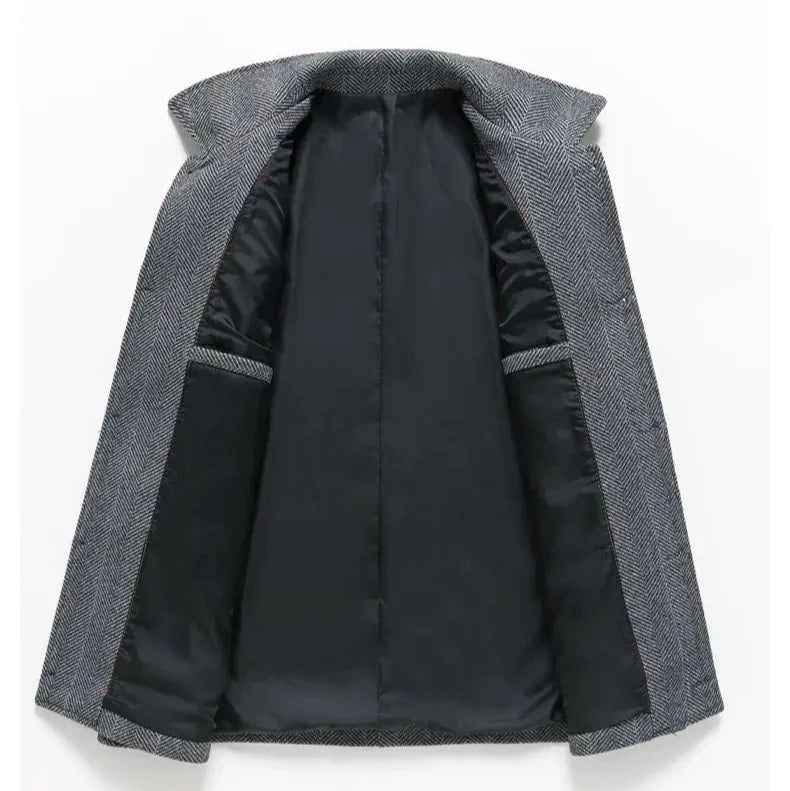 Fischgrat Jacke Herren Wolle Knopfleiste Zwei Taschen