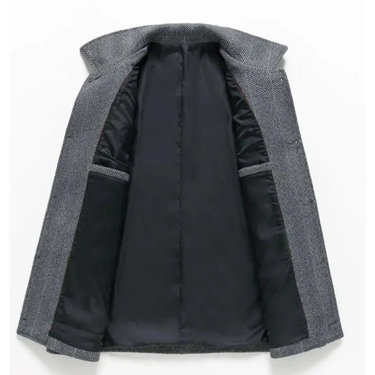 Fischgrat Jacke Herren Wolle Knopfleiste Zwei Taschen