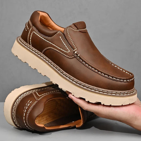 Genähte Rindsleder Loafer Herren Slip-On Gummisohle
