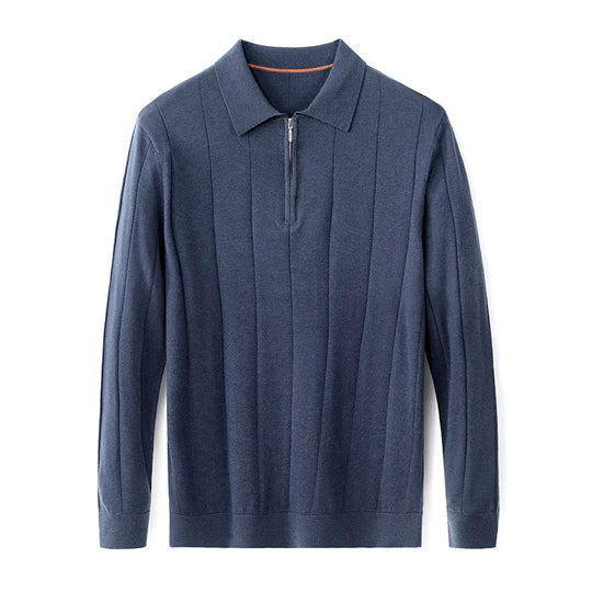 Woll Pullover Herren Halbzip Klassischer Kragen Weich