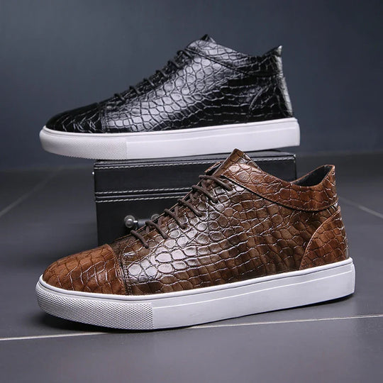 Kroko Prägung Sneaker Herren Leder Gepolstert Elegant