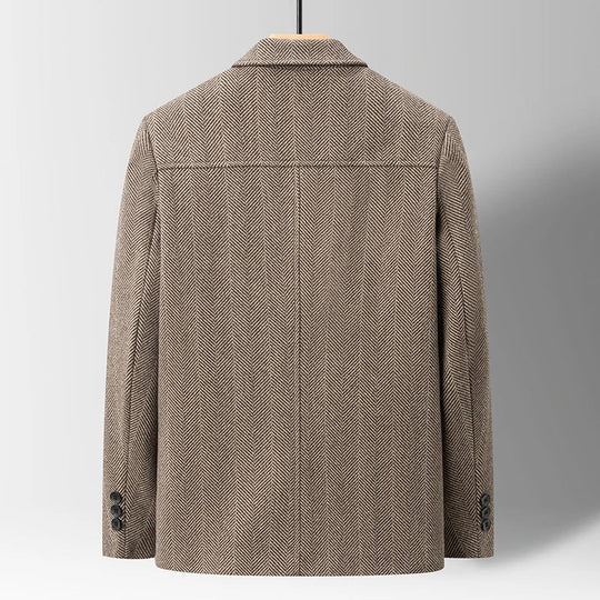 Fischgrat Jacke Herren Wolle Knopfleiste Zwei Taschen