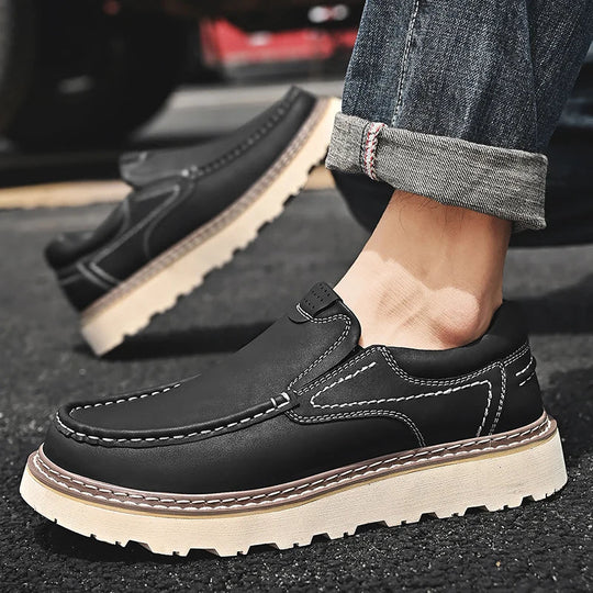 Genähte Rindsleder Loafer Herren Slip-On Gummisohle