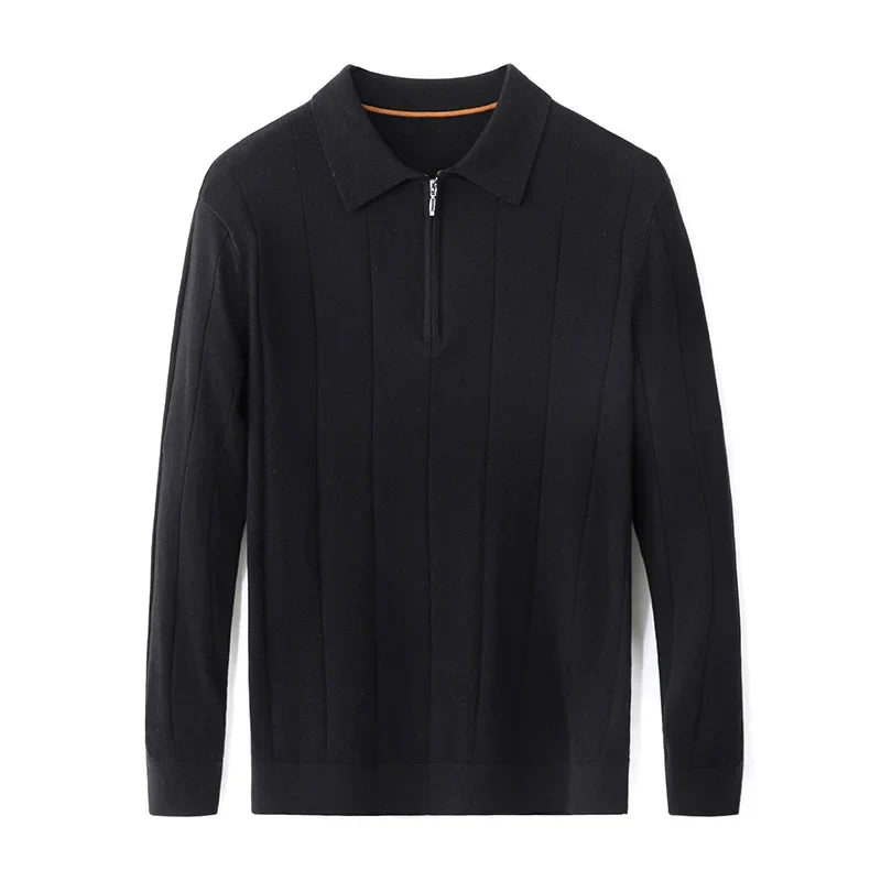 Woll Pullover Herren Halbzip Klassischer Kragen Weich