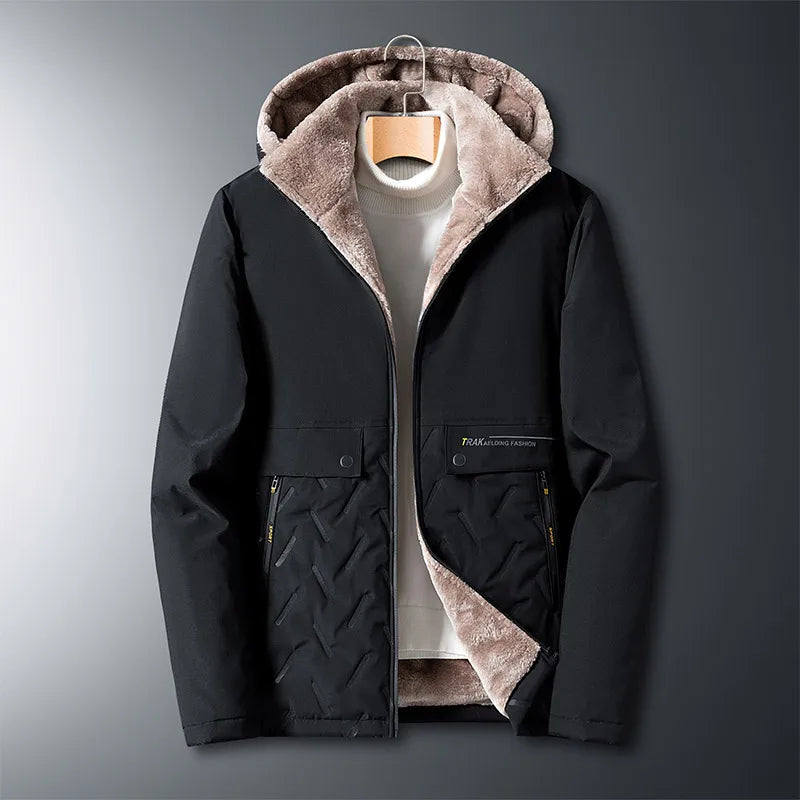 Fleece Jacke Herren Kapuze Gestepptes Muster Gefüttert
