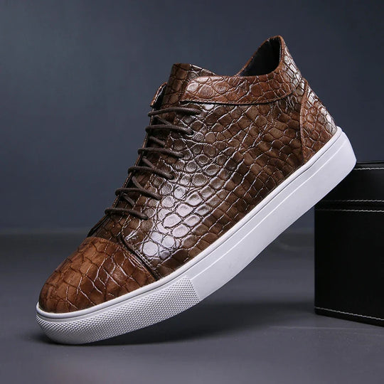 Kroko Prägung Sneaker Herren Leder Gepolstert Elegant