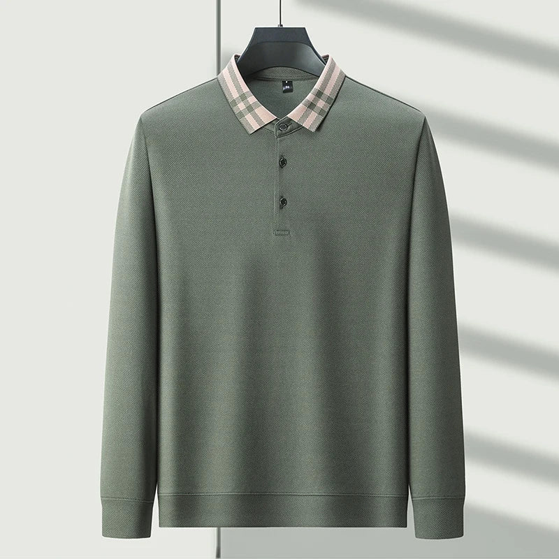 Woll Poloshirt Herren Kariertes Kragendetail Knopfleiste
