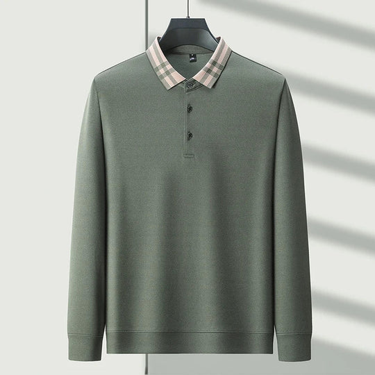 Woll Poloshirt Herren Kariertes Kragendetail Knopfleiste