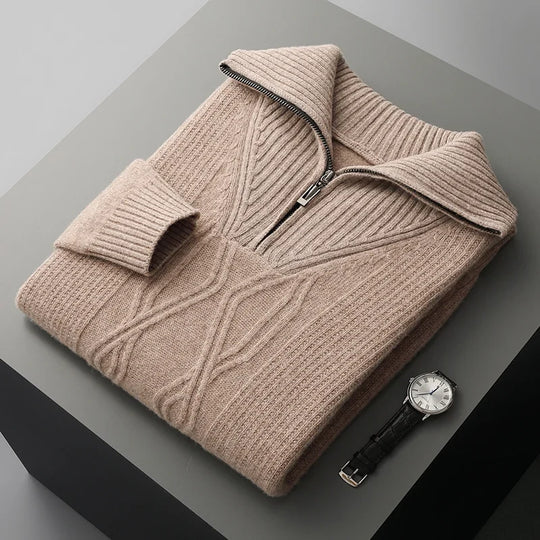 Zopfstrick Pullover Herren Halbzip Rippkragen Struktur