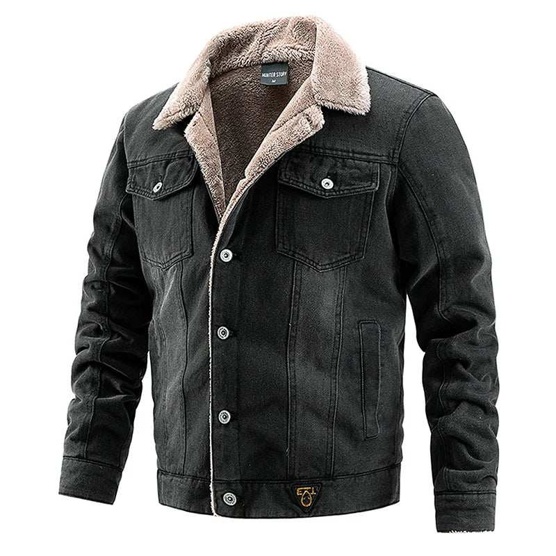 Denim Jacke Herren Fleecekragen Gefüttert Knopfleiste