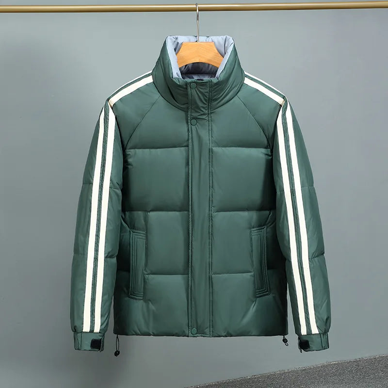 Daunenjacke Herren Hoher Kragen Knopfleiste Und Zip
