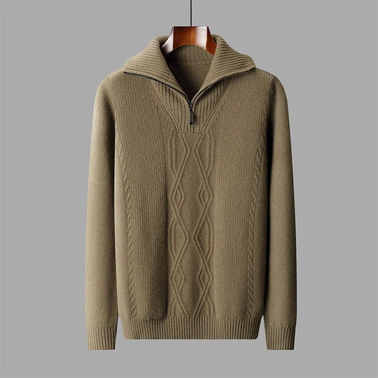 Zopfstrick Pullover Herren Halbzip Rippkragen Struktur