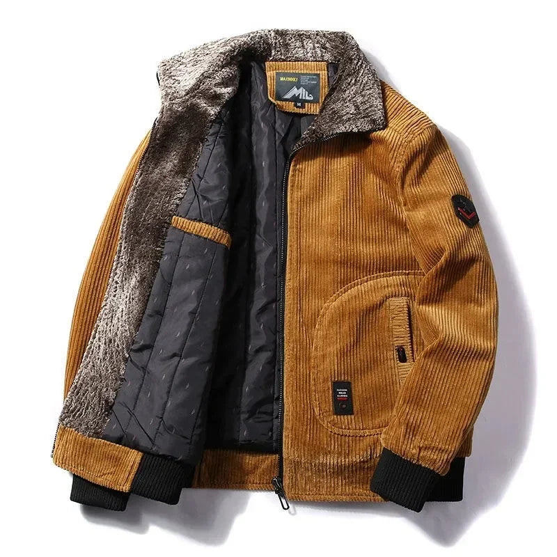 Cord Winterjacke Herren Fleecefutter Taschen Warm