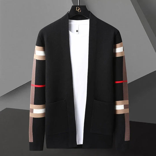 Stretch Strick Cardigan Herren Offene Front Ärmelstreifen