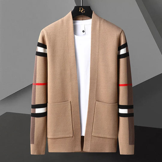 Stretch Strick Cardigan Herren Offene Front Ärmelstreifen