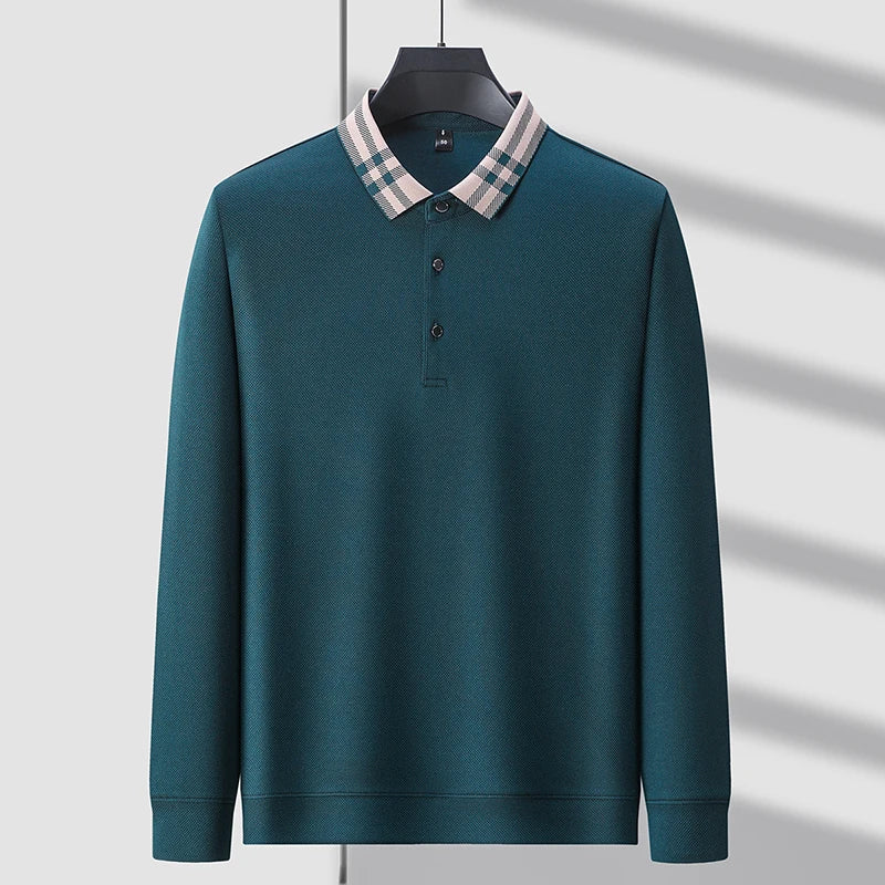 Woll Poloshirt Herren Kariertes Kragendetail Knopfleiste