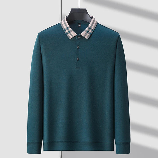 Woll Poloshirt Herren Kariertes Kragendetail Knopfleiste