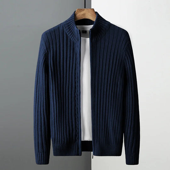 Rippstrick Pullover Herren Durchgehender Zip Formstabil