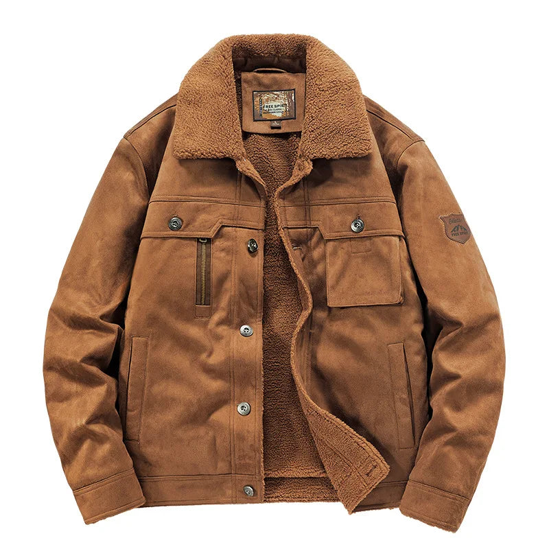 Wildleder Jacke Herren Fellkragen Sherpa Gefüttert