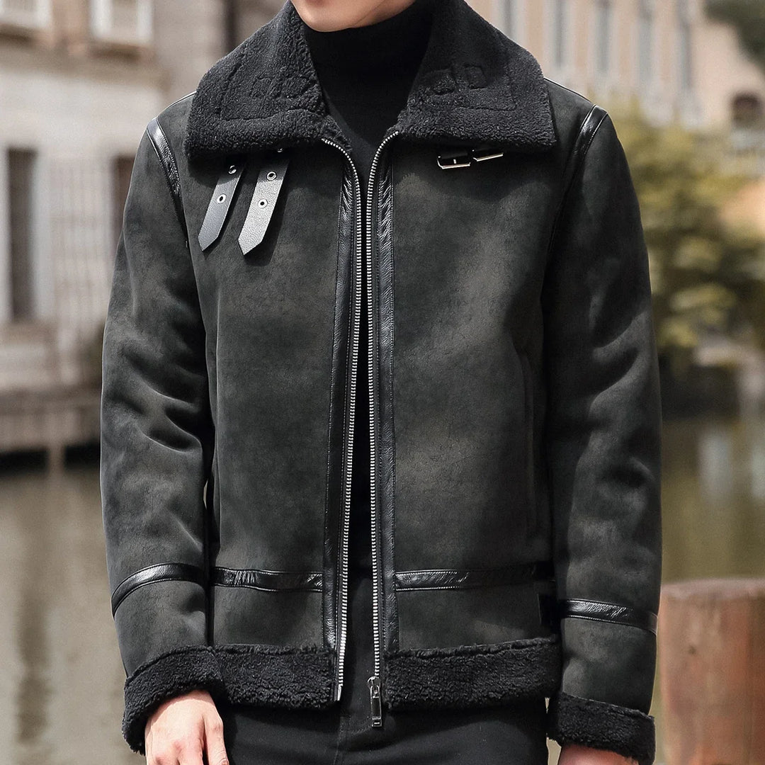 Fleece Jacke Herren Fellkragen Schnallen Zwei Taschen