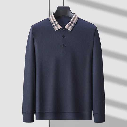 Woll Poloshirt Herren Kariertes Kragendetail Knopfleiste