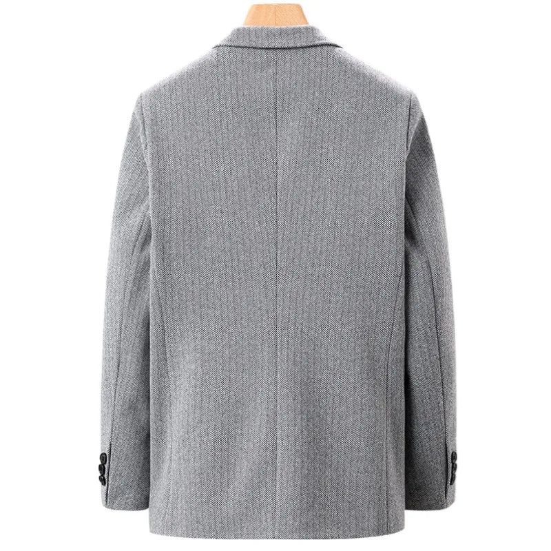 Fischgrat Jacke Herren Wolle Knopfleiste Zwei Taschen