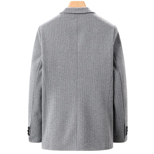 Fischgrat Jacke Herren Wolle Knopfleiste Zwei Taschen