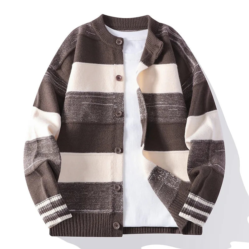 Gestreifter Strick Cardigan Herren Knopfleiste Weich