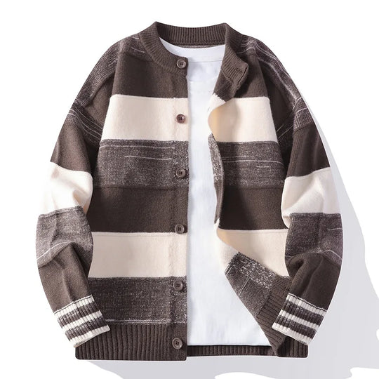 Gestreifter Strick Cardigan Herren Knopfleiste Weich