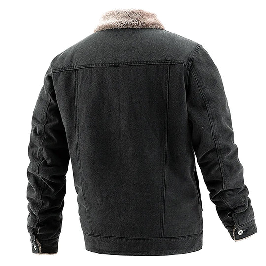 Denim Jacke Herren Fleecekragen Gefüttert Knopfleiste