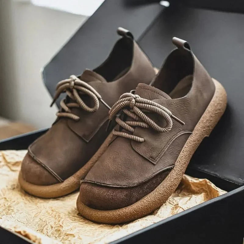 Leder Sneaker Herren Wildleder Front Handgenäht Seil