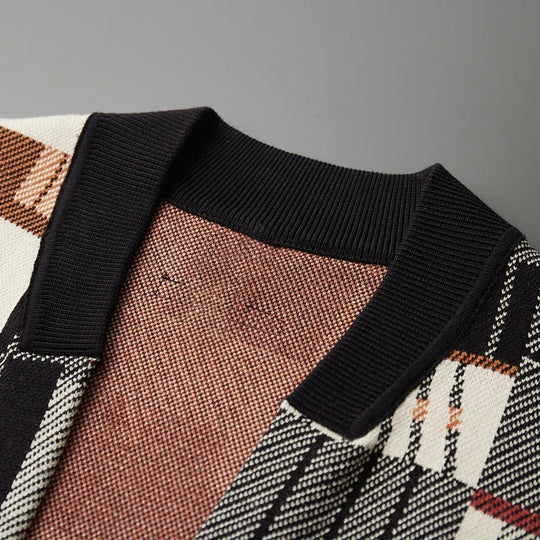 Wollmix Cardigan Herren Abstraktes Muster Tailliert