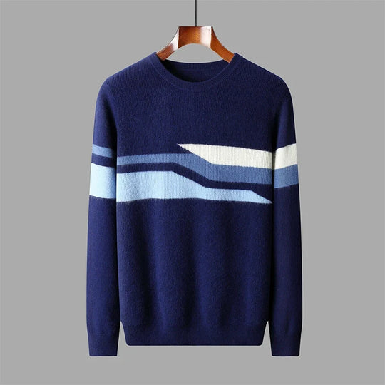Woll Pullover Herren Geometrisches Muster Rundhals