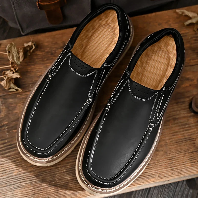 Genähte Rindsleder Loafer Herren Slip-On Gummisohle