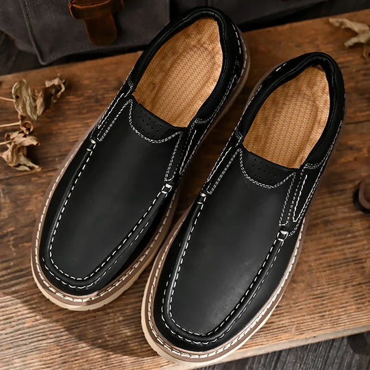 Genähte Rindsleder Loafer Herren Slip-On Gummisohle