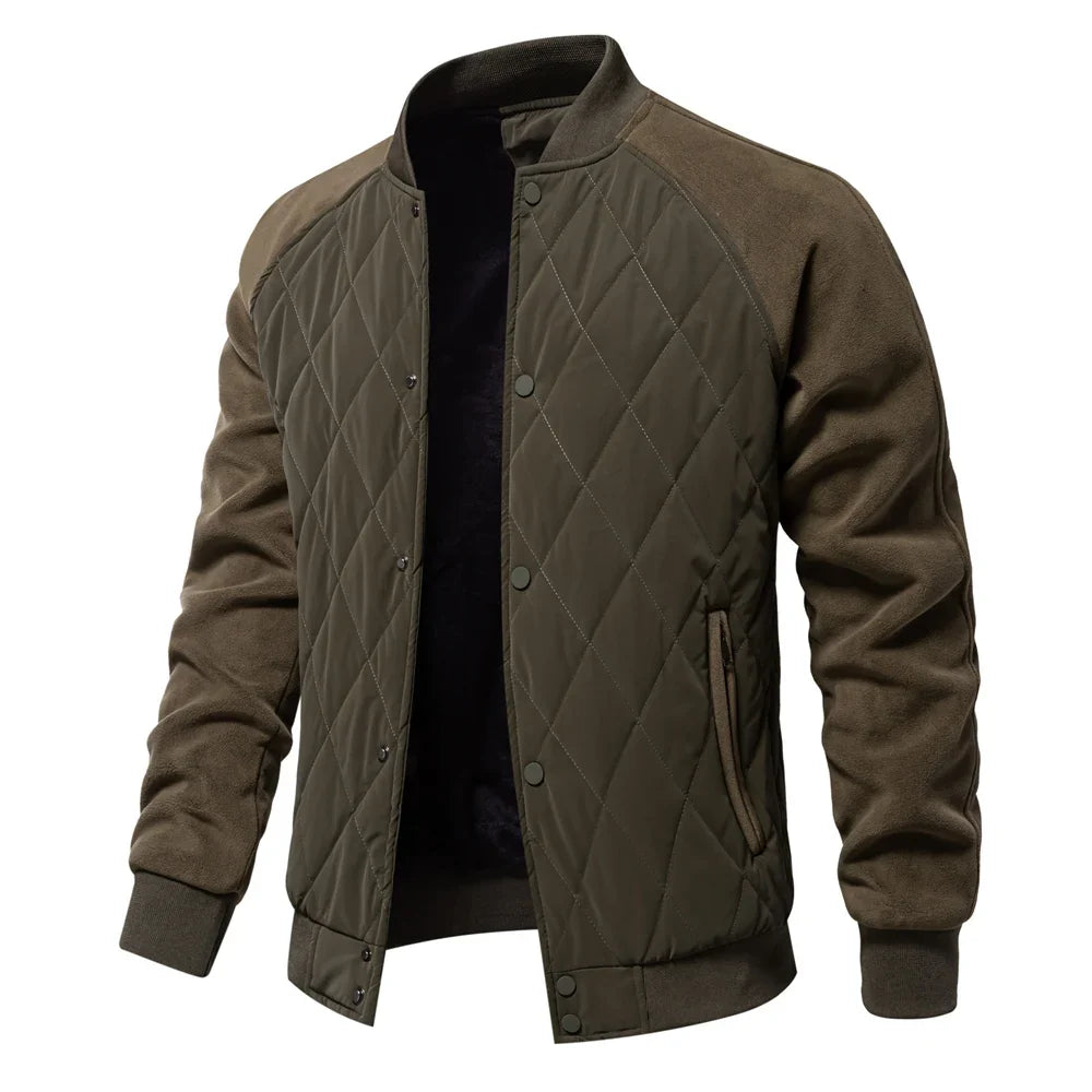 Fleece Bomberjacke Herren Wollmix Knopfleiste Warm