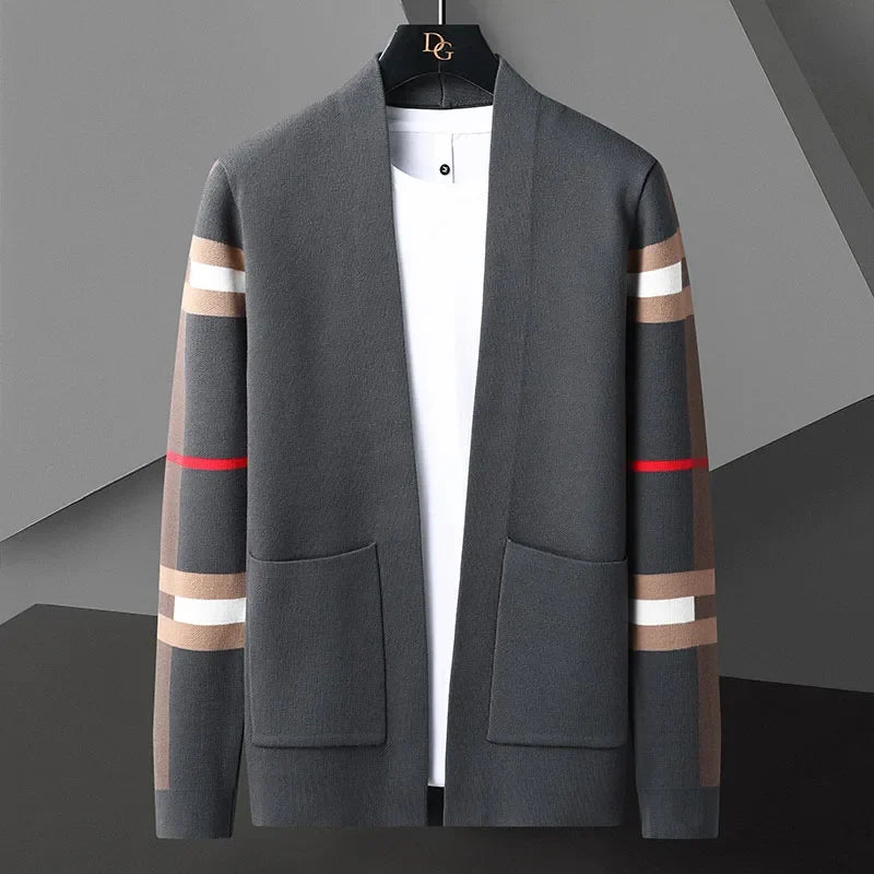 Stretch Strick Cardigan Herren Offene Front Ärmelstreifen