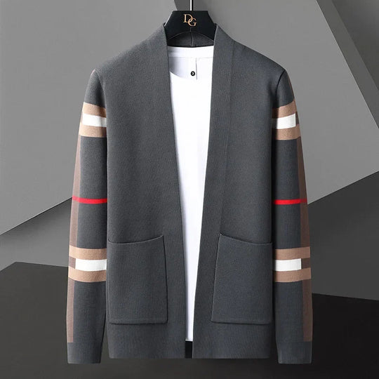 Stretch Strick Cardigan Herren Offene Front Ärmelstreifen