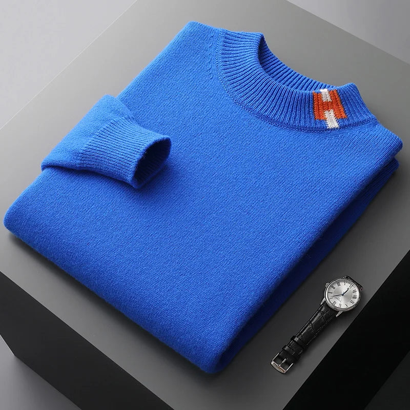 Leichter Woll Pullover Herren Rundhals Rippdetails