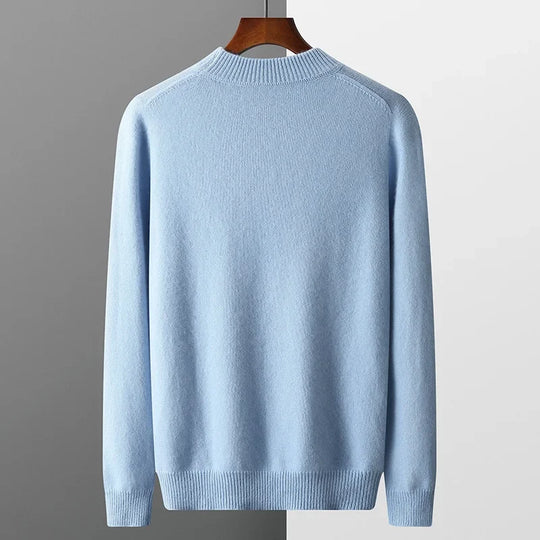 Leichter Woll Pullover Herren Rundhals Rippdetails