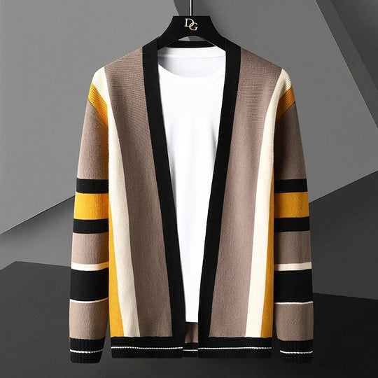 Wollmix Cardigan Herren Längsstreifen Offene Front