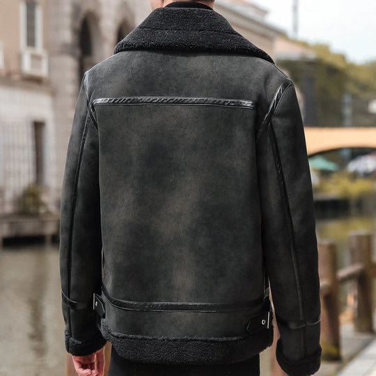Fleece Jacke Herren Fellkragen Schnallen Zwei Taschen