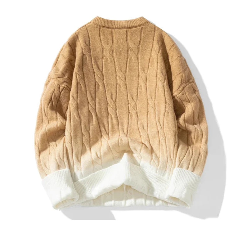 Zopfstrick Pullover Herren Wolle Farbverlauf Rundhals