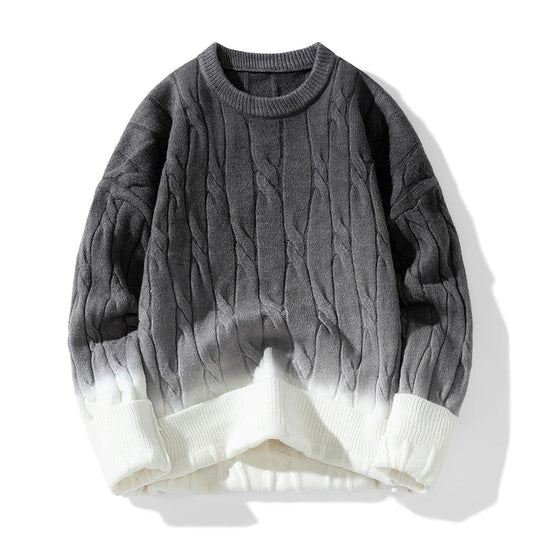 Zopfstrick Pullover Herren Wolle Farbverlauf Rundhals