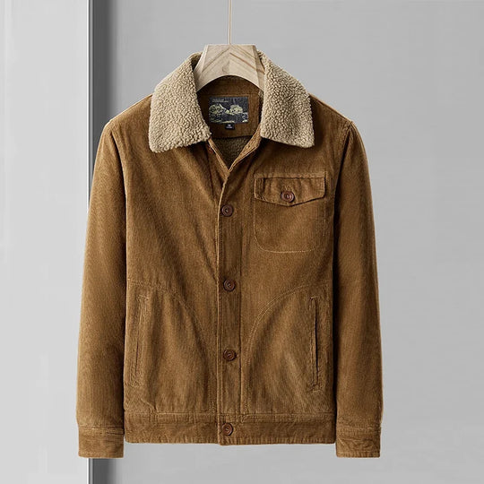 Cord Jacke Herren Sherpa Gefüttert Brusttasche Knöpfe